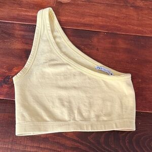 Zara Soft Yellow One Shoulder Crop Tee XS